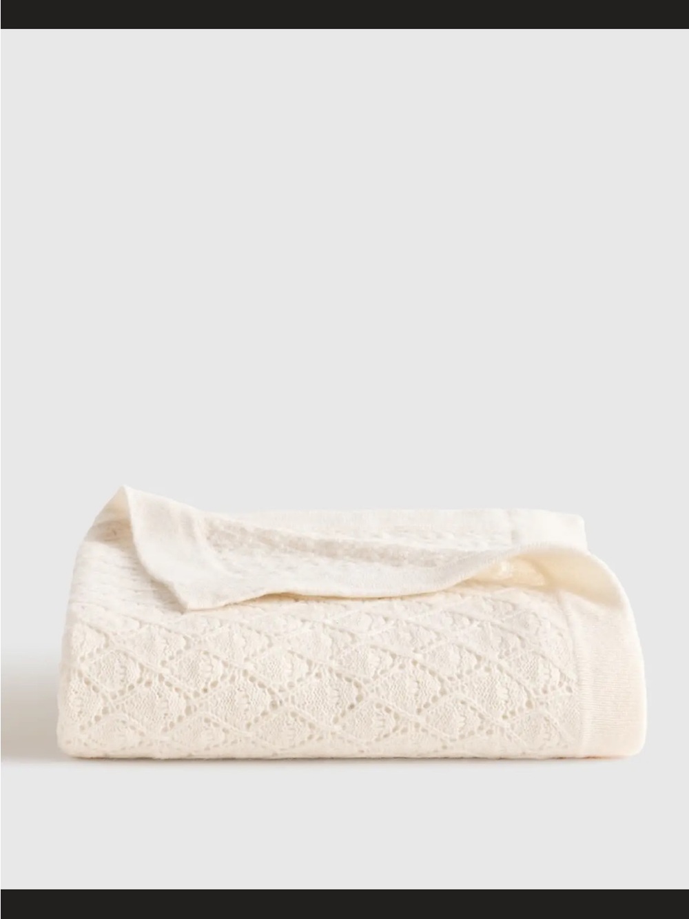Quince Ivory Knit Throw Blanket with Diamond Cable Lace